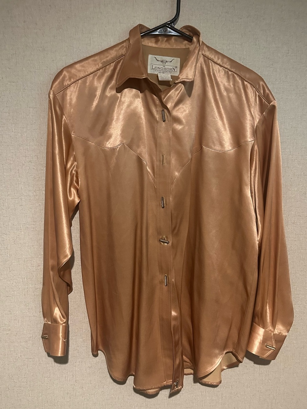 Longhorn by Niver Western Wear Small Vintage Gold Satin Western Dress Shirt